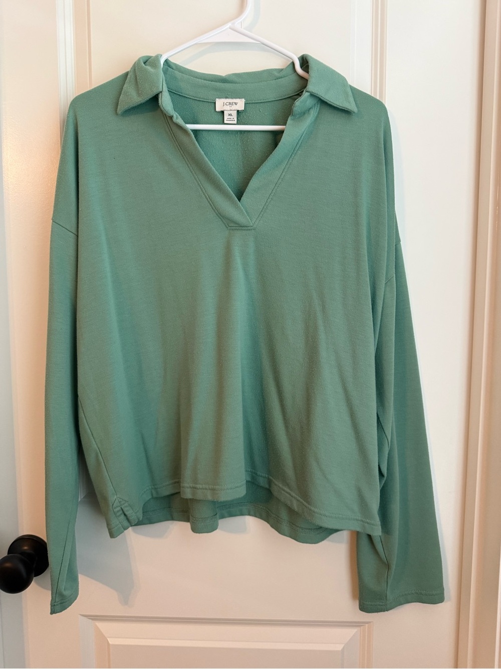 J. Crew Collared V-Neck Lightweight Sweatshirt in Sage - Picture 1 of 3